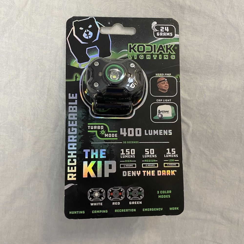 Kodiak The Kip Rechargeable LED Headlamp 400 Lumens Clip Cap Light Camping NEW
